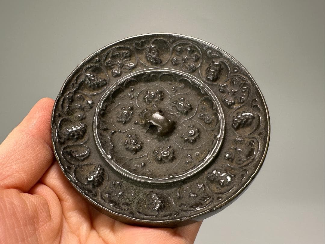 中国美術　唐時代　海獣葡萄文銅鏡　古鏡　時代物　古物保証　旧蔵出し