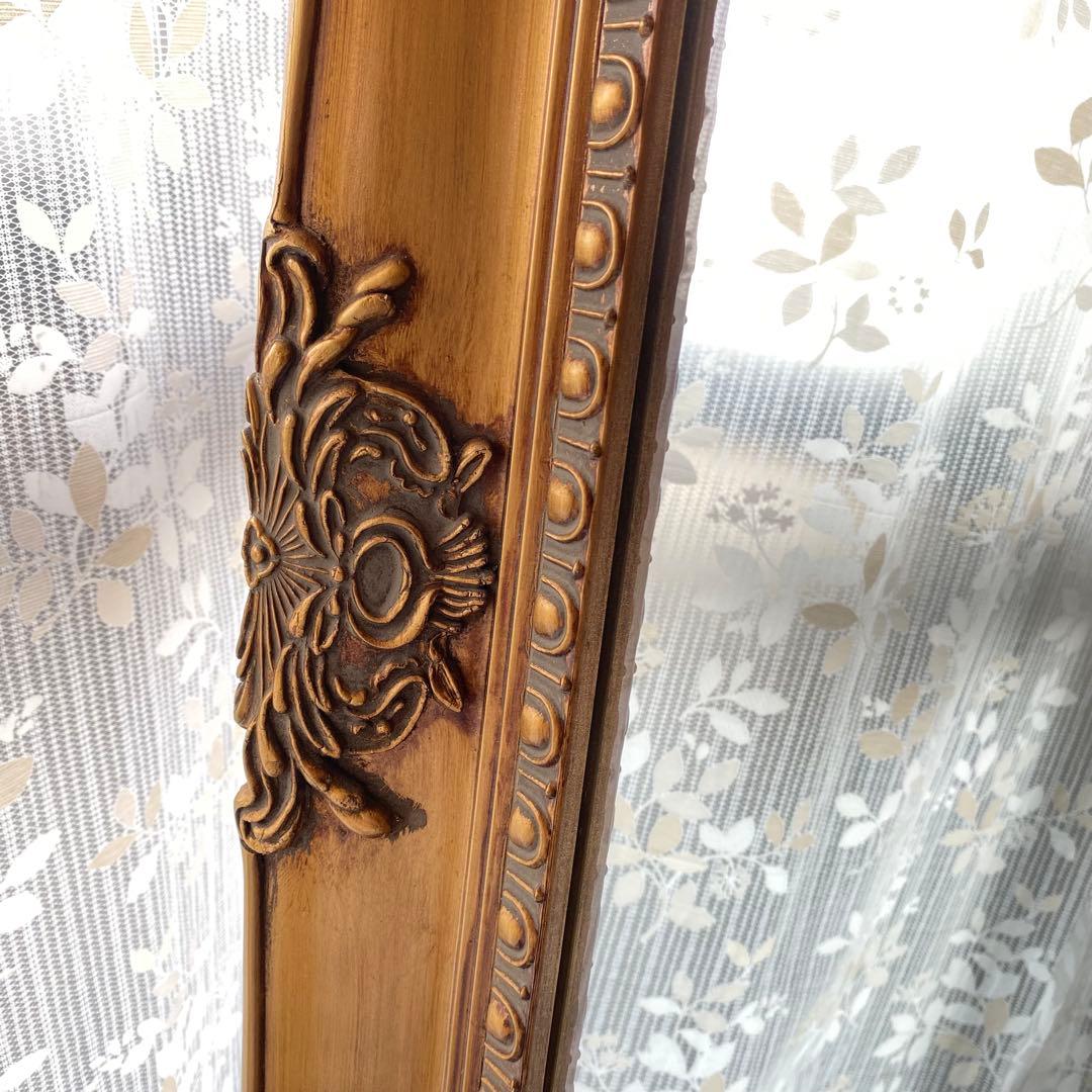 アンティーク調ミラー 全身鏡 姿見 ゴールド