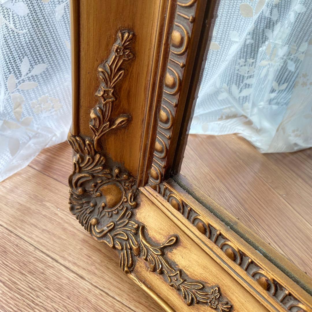 アンティーク調ミラー 全身鏡 姿見 ゴールド