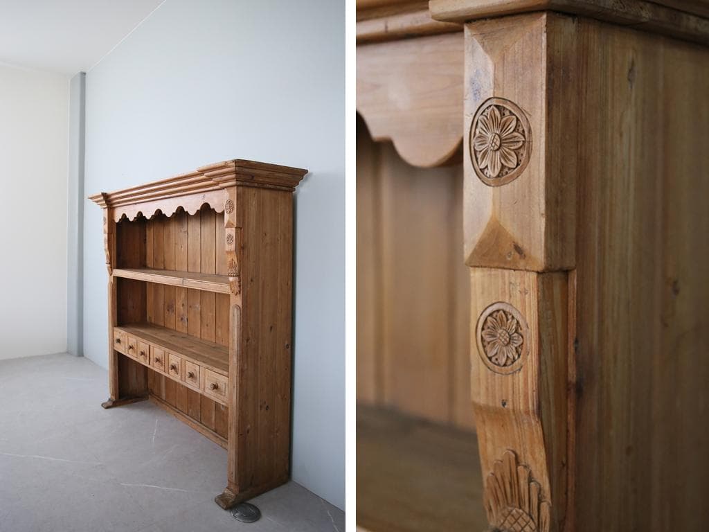 英国アンティーク木製ブックシェルフ/本棚/食器棚/飾り棚/ラック(88-81-2