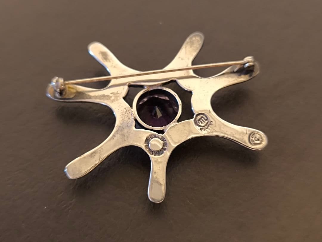 ヴィンテージ メキシコ 925シルバー モダニスト　デザイン アメジストブローチ