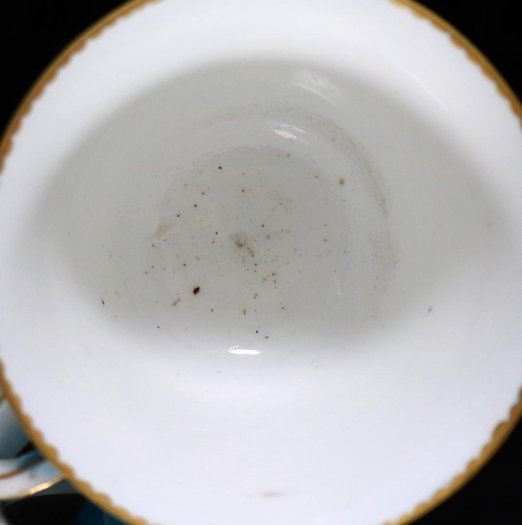 オールド・セーブル 美術館級 1764年 青地色絵金彩鳥図 カップ&ソーサー