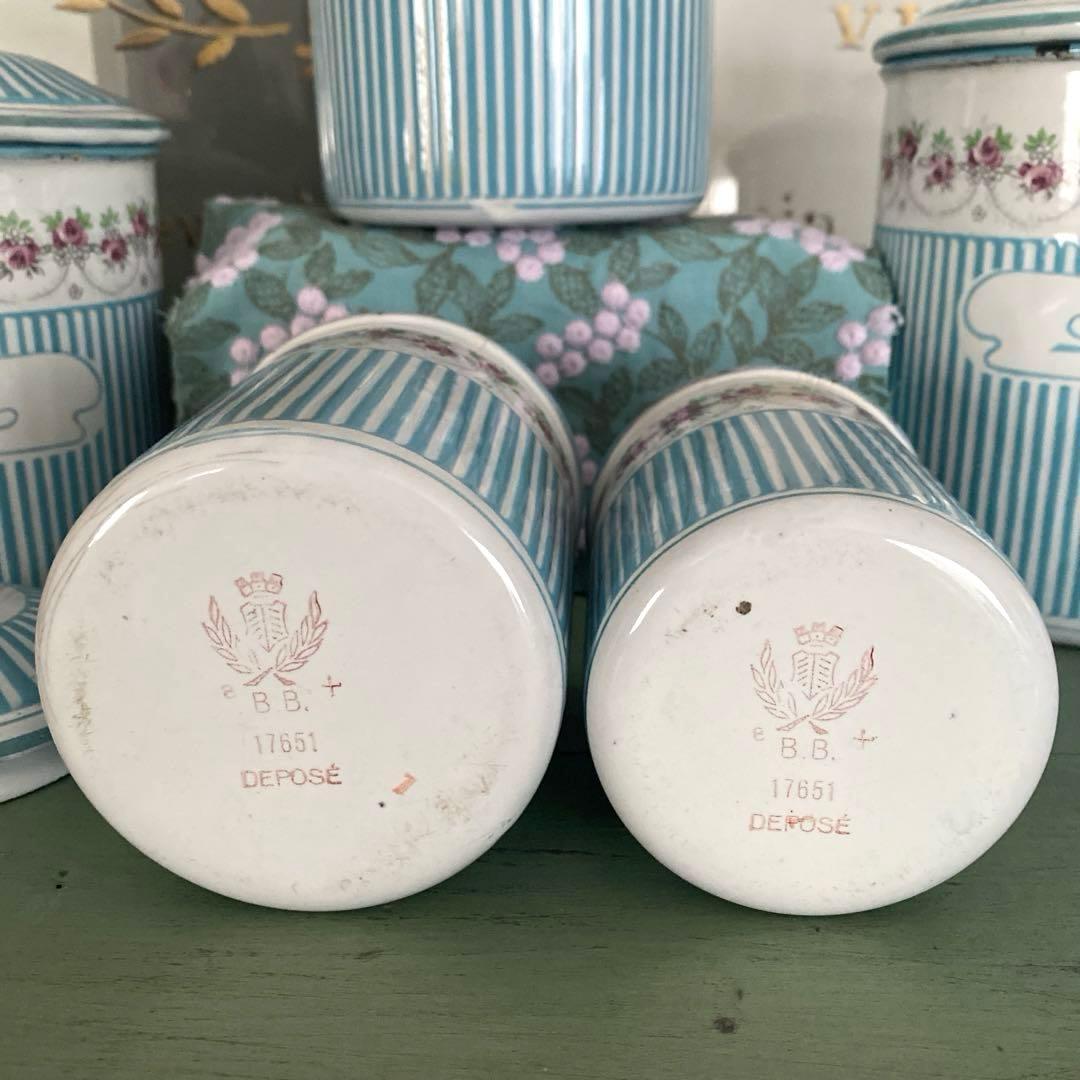 フランスアンティーク ホーロー キャニスター ローズバンド