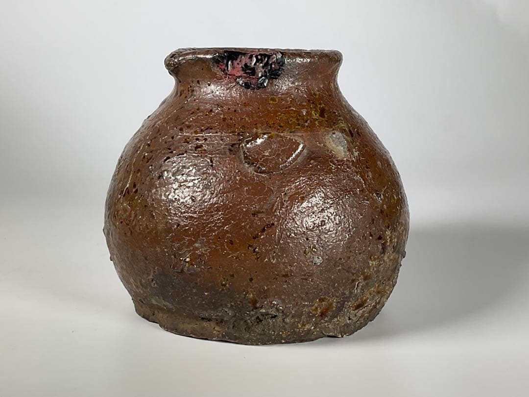 古越前　お歯黒壺　越前焼　双耳　おはぐろ壺　蹲壺　鉄漿　箱付き