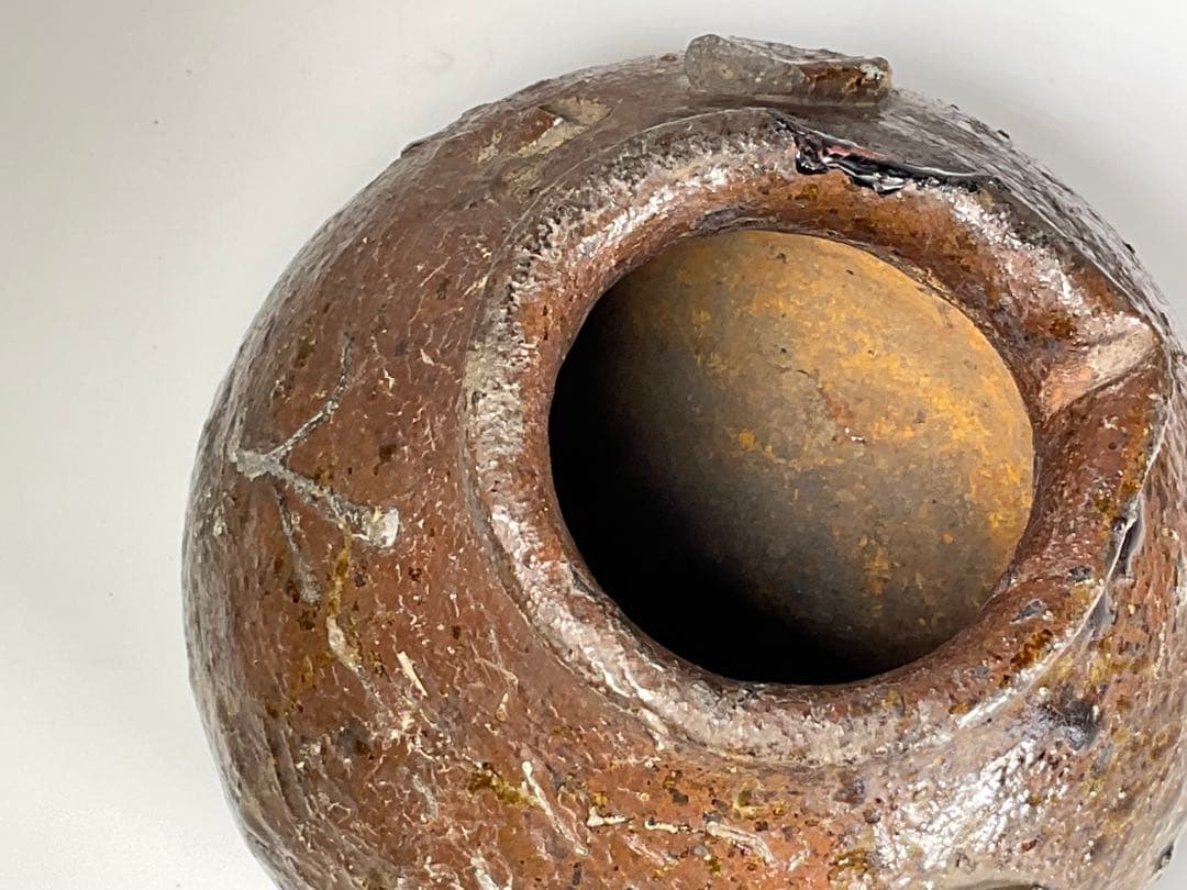 古越前　お歯黒壺　越前焼　双耳　おはぐろ壺　蹲壺　鉄漿　箱付き