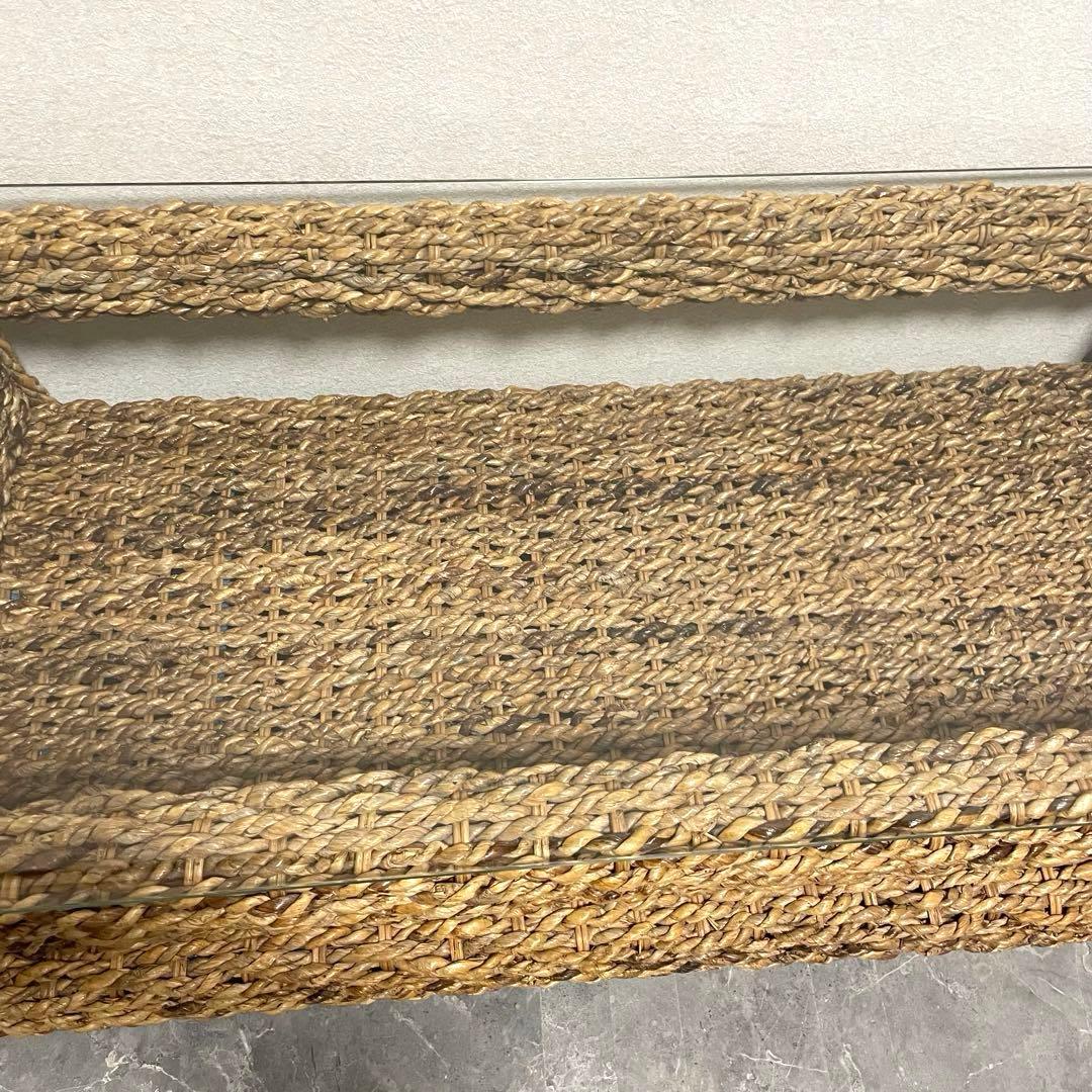 アジアン家具 アバカセンターテーブル 強化ガラス天板 収納棚付き 南国　バリ風