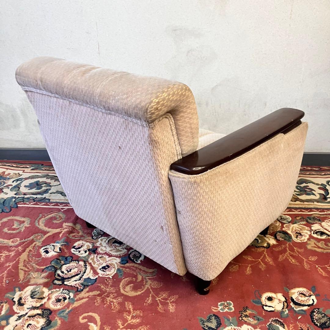 ① 昭和レトロ 馬場家具 木製フレーム アームチェア 1人掛けベロアソファー