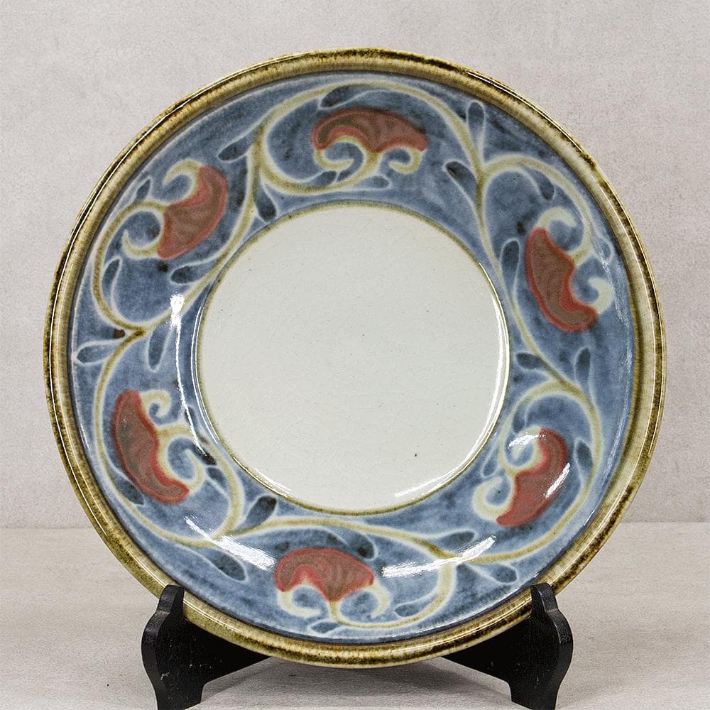 河井久 飾り皿大皿「唐草紋鉢」直径37.5cm 共箱 河井寛次郎・河井武一に師事