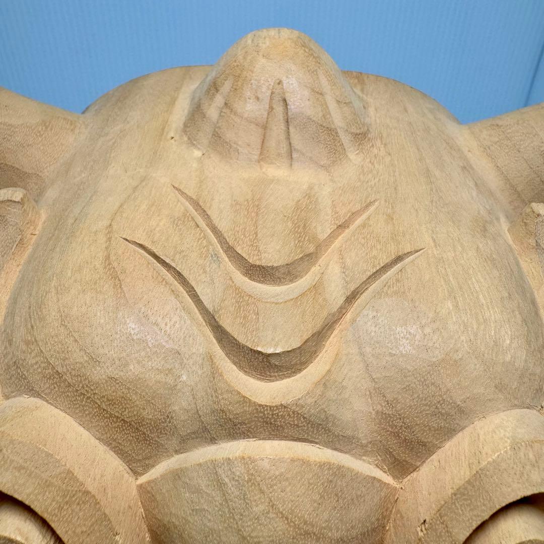 未使用 木彫 獅子頭 横山一夢作 木製 獅子 置物 共箱 説明書 作家物