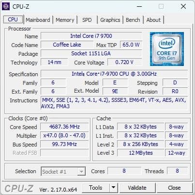 intel i7-9700 動作確認済