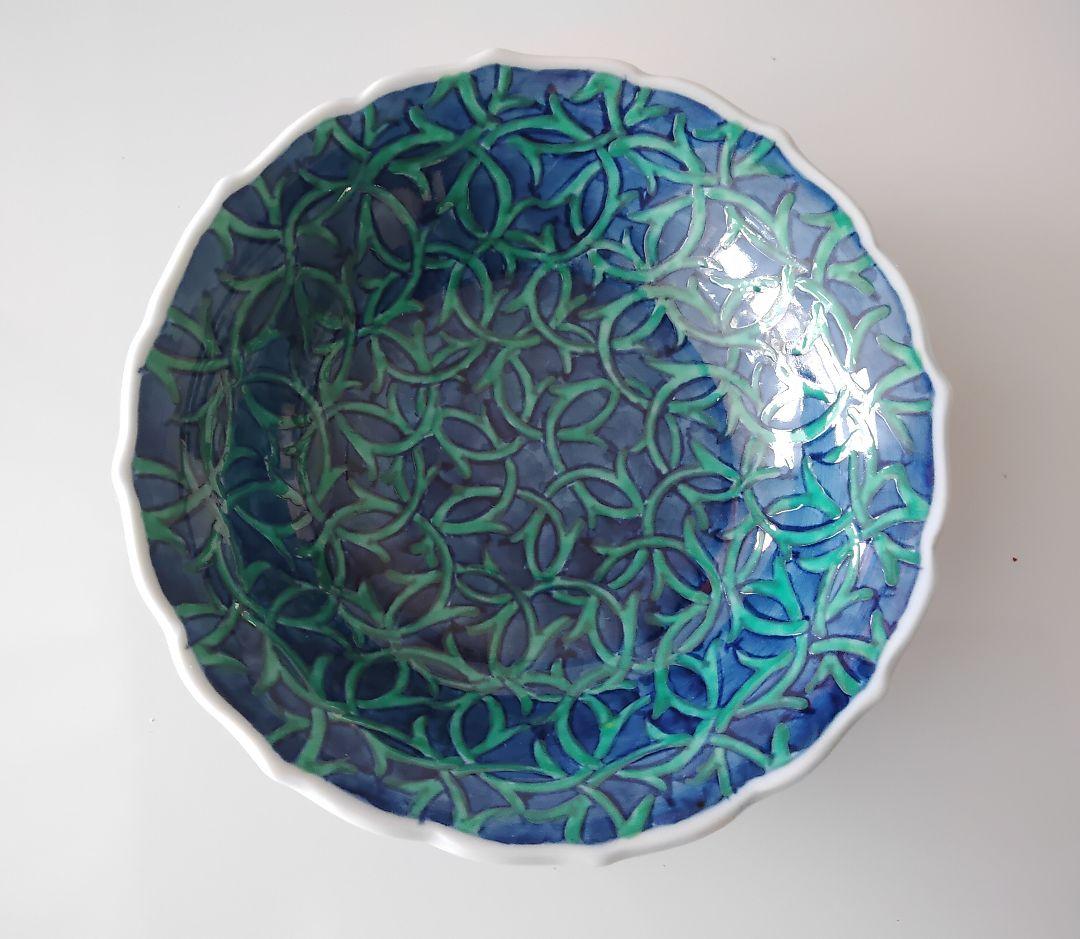 わらび唐草　五寸　花型　銘々皿揃(五枚)　田代亮秀　有田焼　手描　未使用