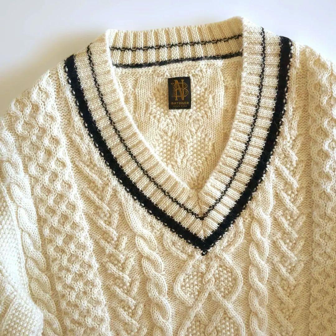 バトナー チルデンニット アルパカ混 ウール Vネック ケーブル編み ゆったり
