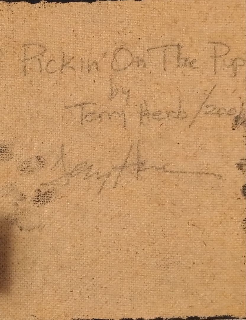 アメリカ人画家　terry　herb作　仔犬をからかって　アクリル画