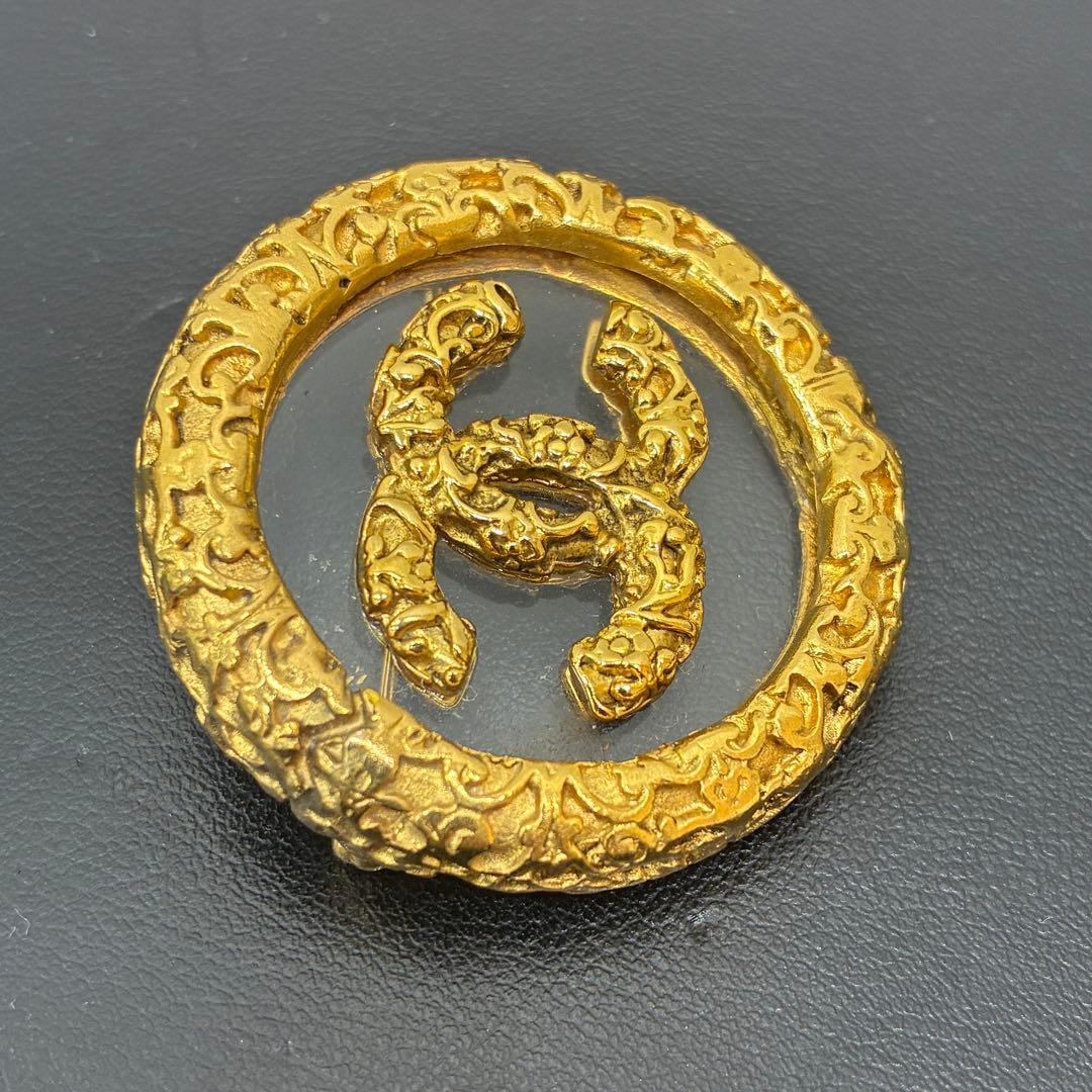 ◇シャネル ココマーク 溶岩 クリア ブローチ　93A