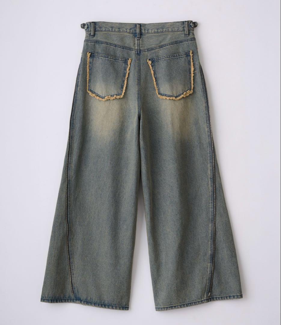 GRANCY ジップデザイン バギーデニム パンツ ブルー L