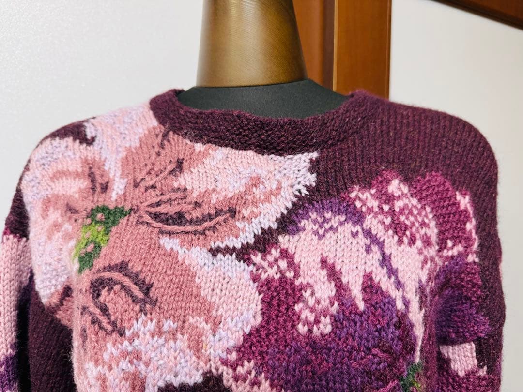 Vittadini ハンドメイドニット 花柄 ワンピース L