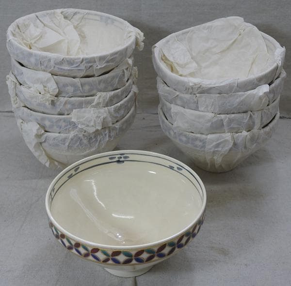 数茶盌 独楽型 七宝 唐子遊び 橋本永豊 茶碗 10個【未使用】