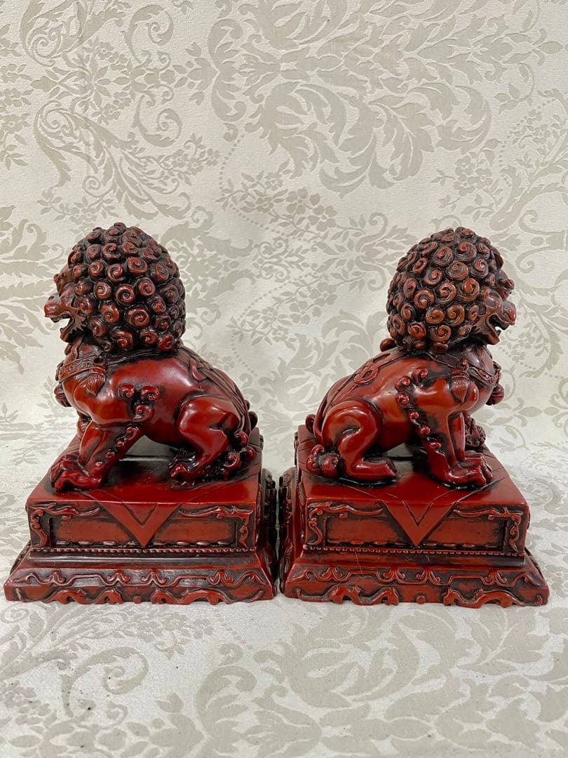 【魔除け★開運】中国骨董　石像　獅子　雄雌ペアセット