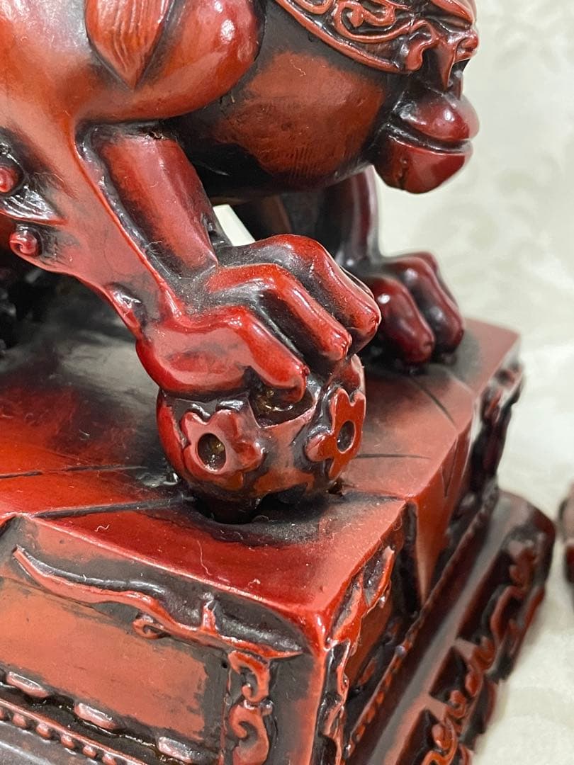 【魔除け★開運】中国骨董　石像　獅子　雄雌ペアセット