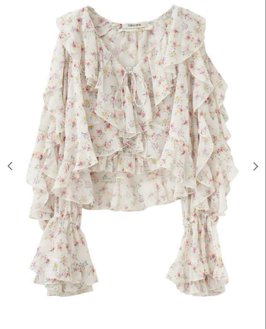 COCO DEAL フラワープリントフリルカーディガン×シャーリングキャミソール