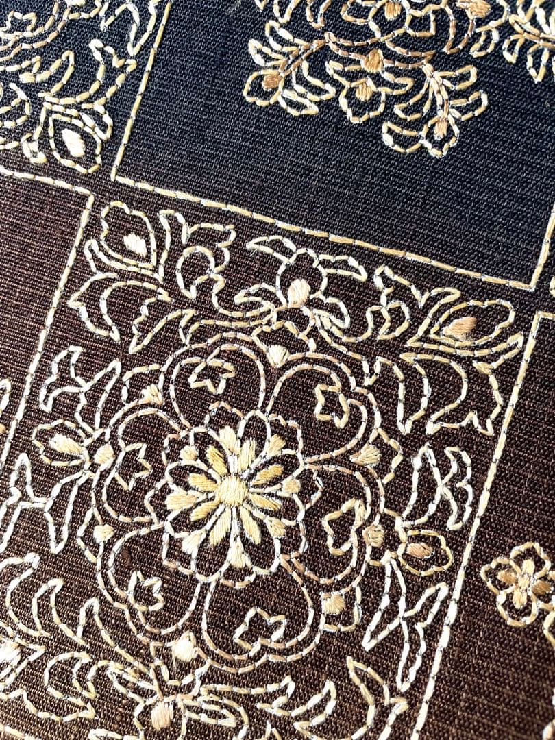 洒落袋帯 大人モダンな総刺繍袋帯 正絹◇ブラウン×ブラック