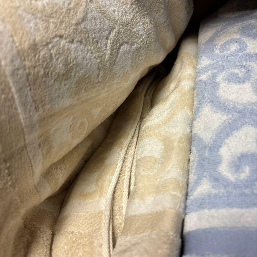 イヴサンローラン タオルケット 2枚セット ペア ベージュ ブルー 総柄 日本製