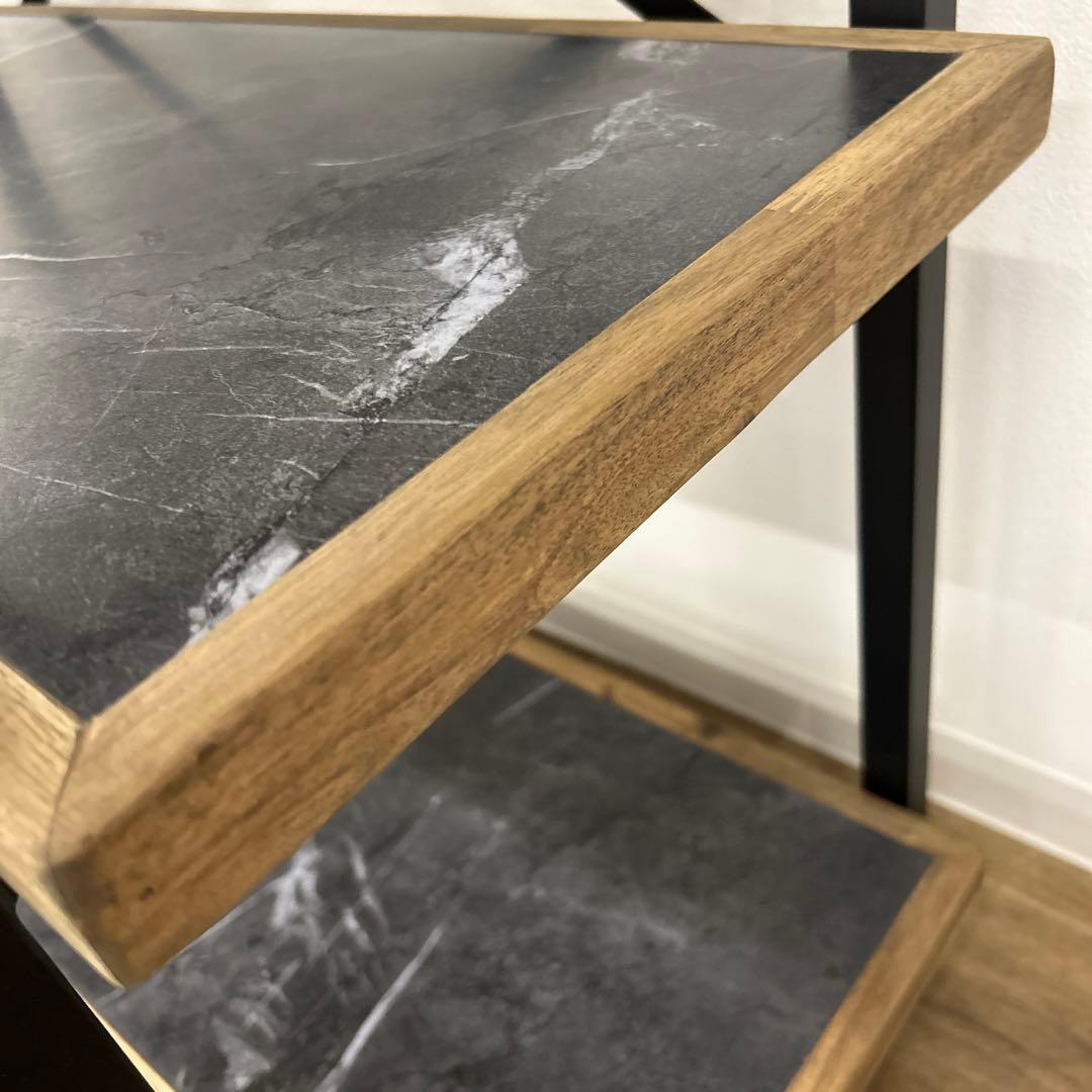 ラック4段 シェルフ 石目調 収納棚 本棚 間仕切り アイアン ビンテージ風