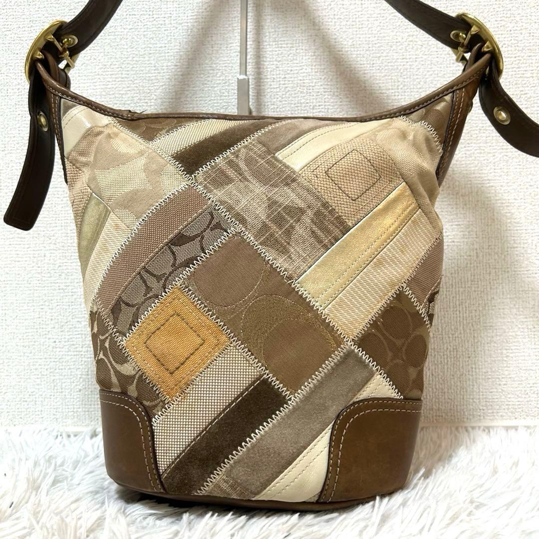 バッグ Coach Signature Patch Work Denim Bucket