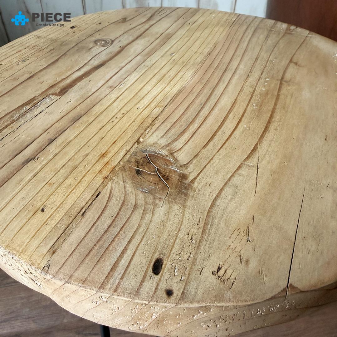 サイドテーブル 足場板 古材 アイアン 丸型 37cm ヴィンテージ カフェ ①