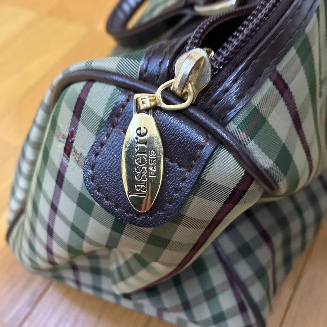 美品　lasserre ボストンバッグ グリーンチェック