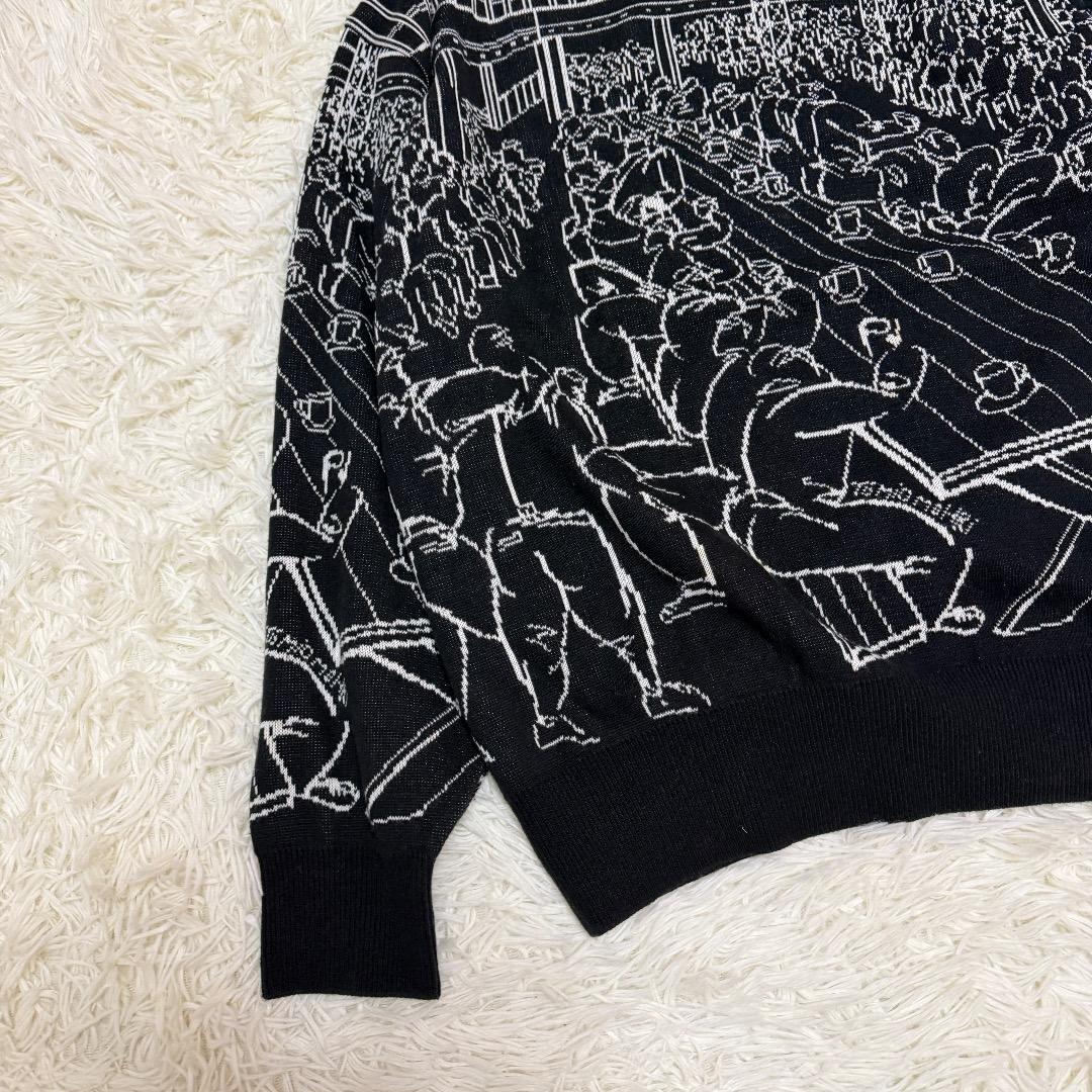 【希少】ISSEY MIYAKE 総柄ニットセーター ブラック　アートデザイン