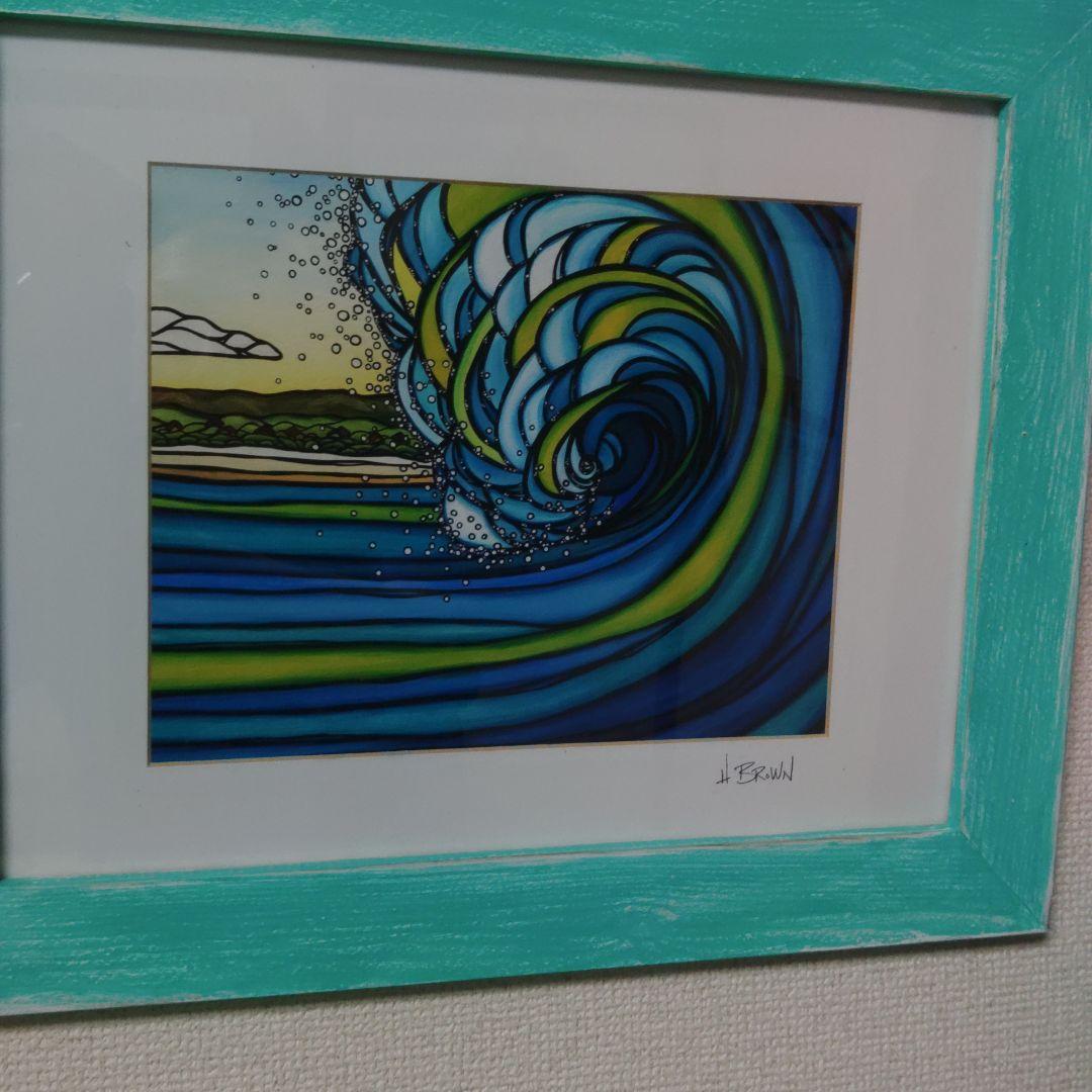 あお　ヘザーブラウン　絵画『Outer Reef』パイン材の額付