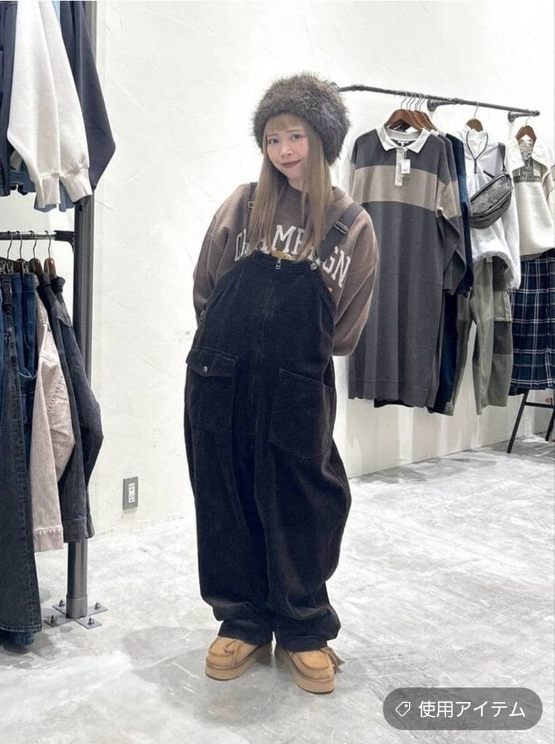 ニコアンド【今期完売】新品　コーデュロイオーバーオール　ブラウンＭ