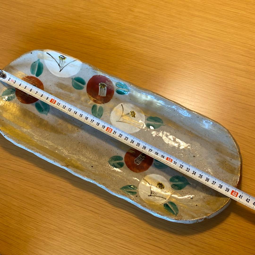 美品★ 金彩椿　オーバル　長皿　ダ円長皿 蔵珍窯　美濃焼　魯山人　椿