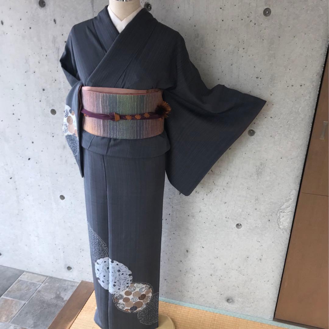 さが美【つづら屋平助】正絹　上質なた紬の訪問着　雪輪に松梅銀杏紅葉など　ガード