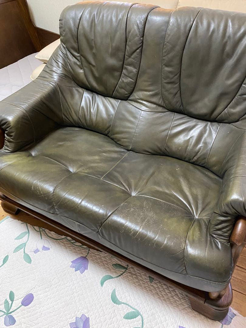 オランダ家具 / ダッチカントリー　本革ソファ ２人掛けソファ