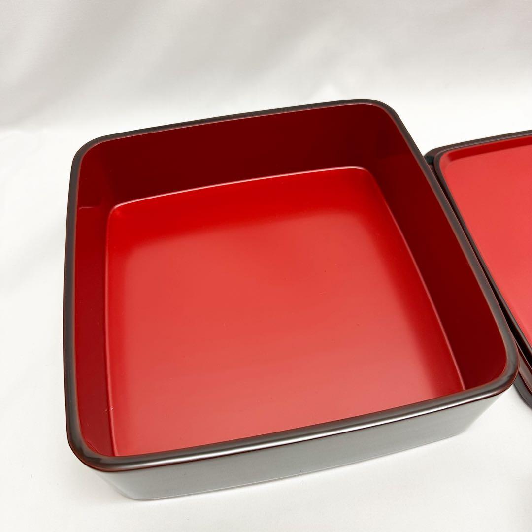 希少 未使用 輪島塗 角型 三段重 無地 W20×H19cm 溜蝋色 共箱付