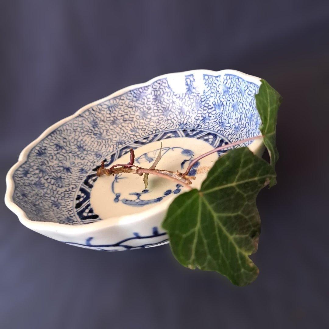 「人気の微塵(みじん)唐草文」 古伊万里皿(直径15.5cm) 3客セット 骨董