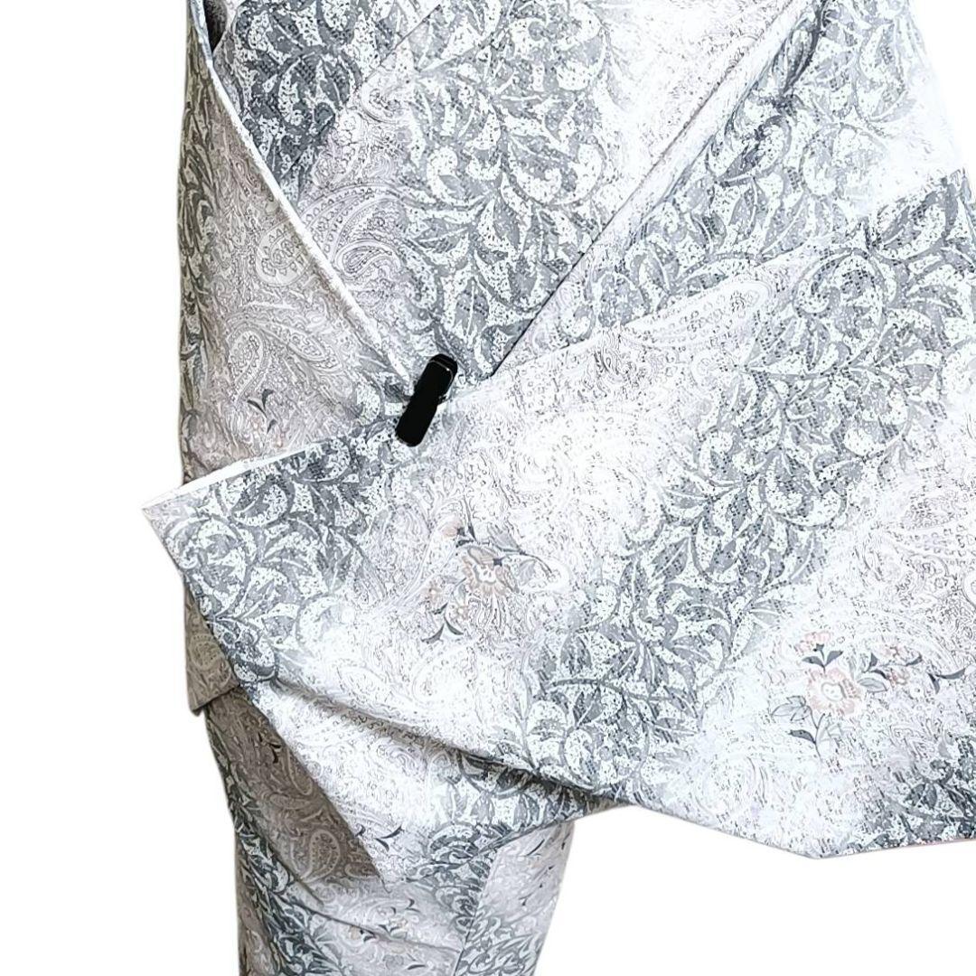 LULU64 着物 小紋 袷 洗える着物 ペイズリー 花 叩き染め調 白 紫