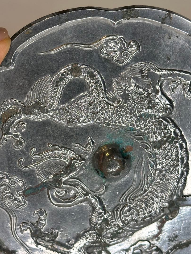 龍文・祥雲文 銅鏡 銅緑あり 時代物 中国古董品 コレクション