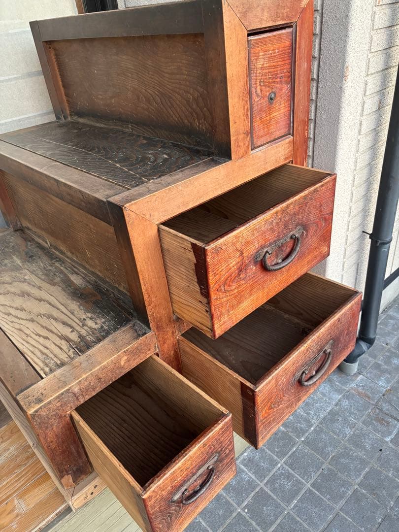 限定値下げ！　引取限定　時代家具　階段箪笥　アンティーク　年代物　左下り　無垢