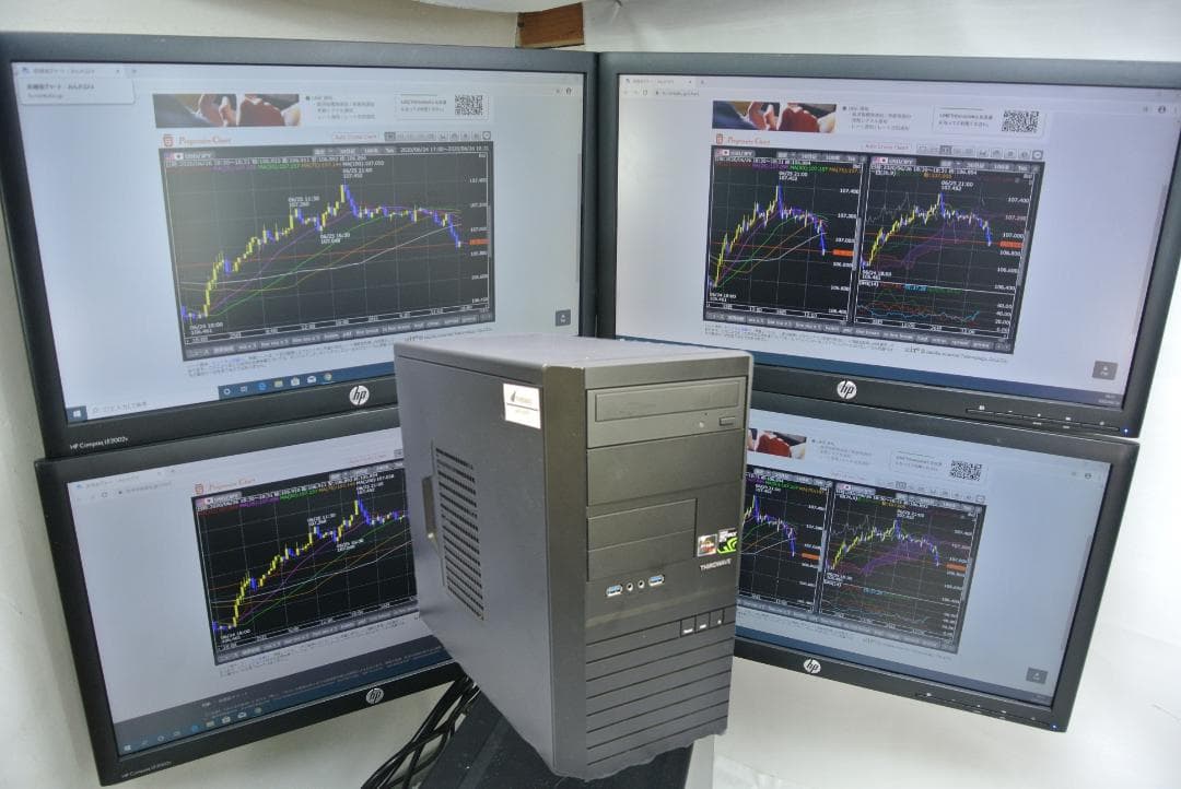 トレーダー必見!22インチワイドモニター4枚 +モニタースタンド+高性能PC