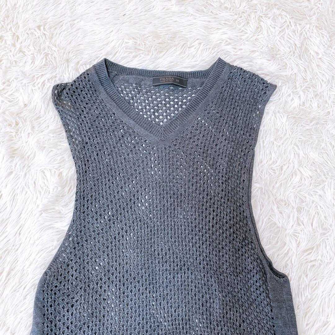 プラダ メッシュ ニットベスト メンズ 50 イタリア製 グレー アーカイブ