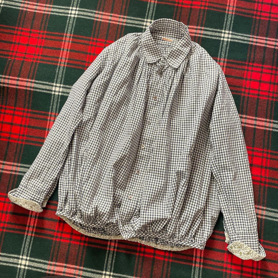 Kapital キャピタル　ギンガムチェックタックシャツ　袖・裾花柄よごれなし