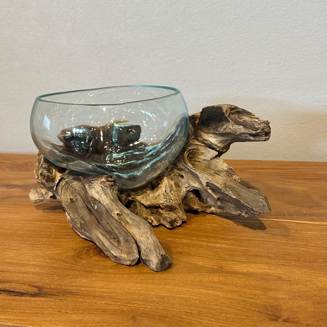 バリ島流木ガラス　w26×d18×h11cm 水槽　アクアリウムメダカ水槽807