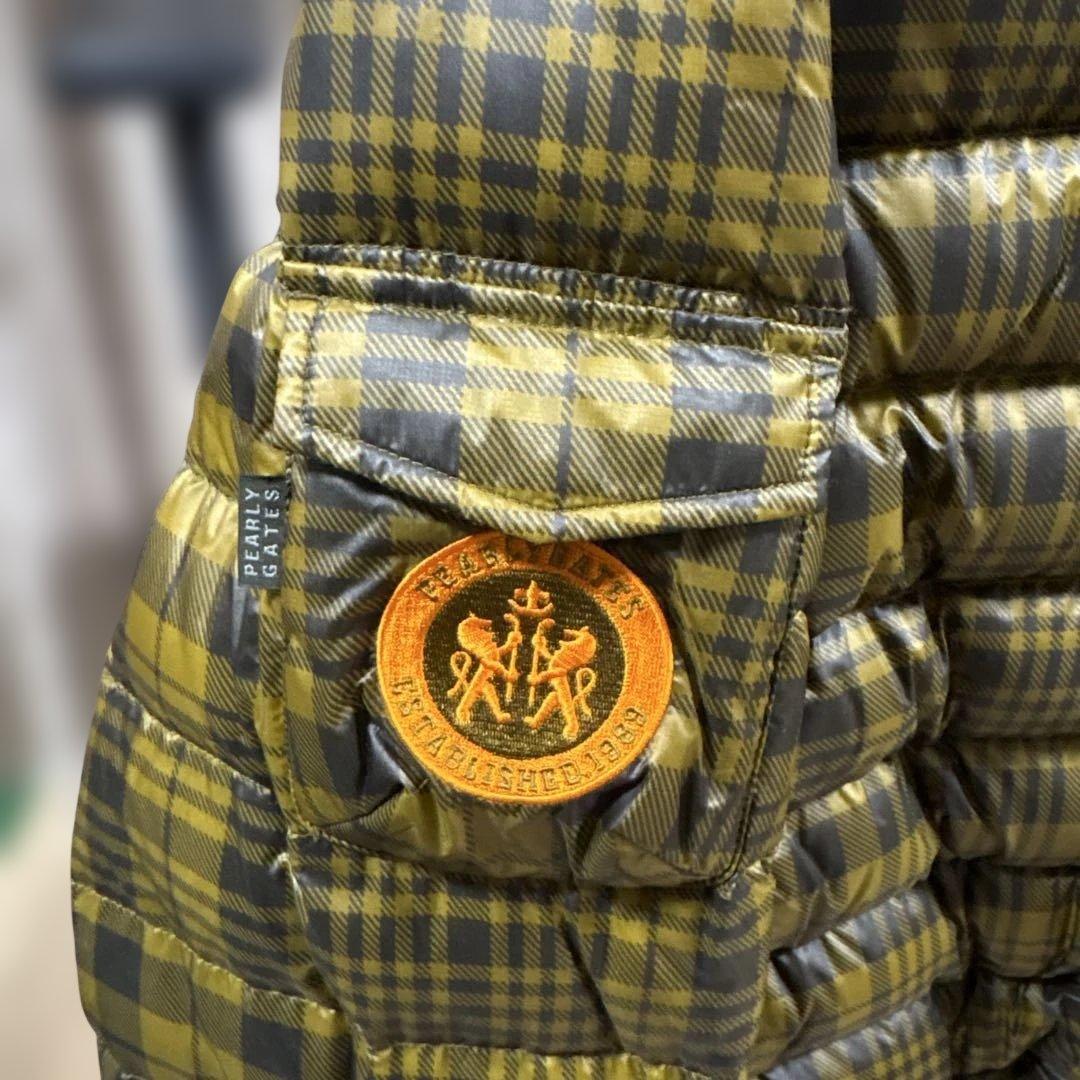 【美品】パーリーゲイツ オリーブグリーン チェック柄 ダウンジャケット