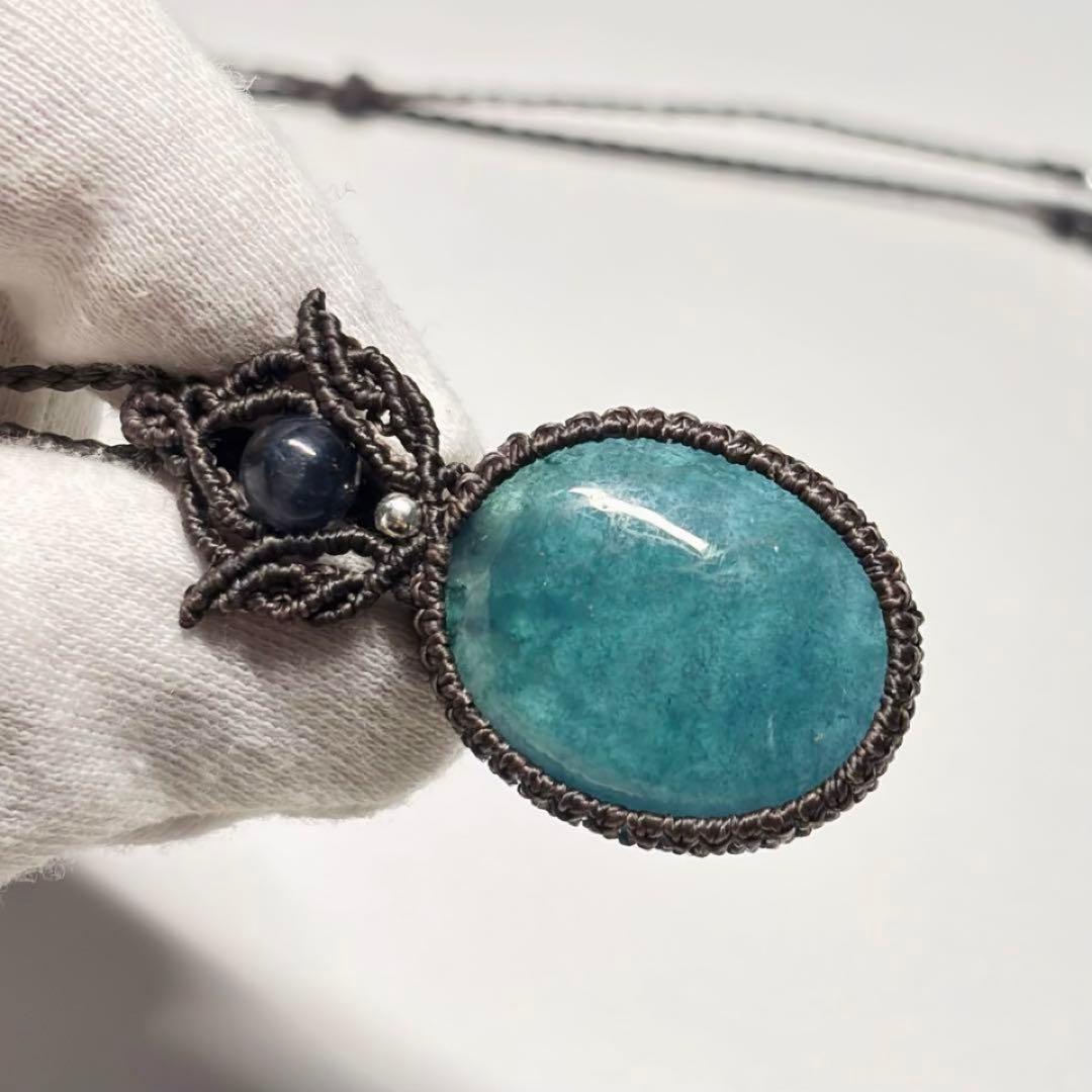 #2232 ♡アクアマリン&アイオライト&カット水晶天然石♡マクラメネックレス