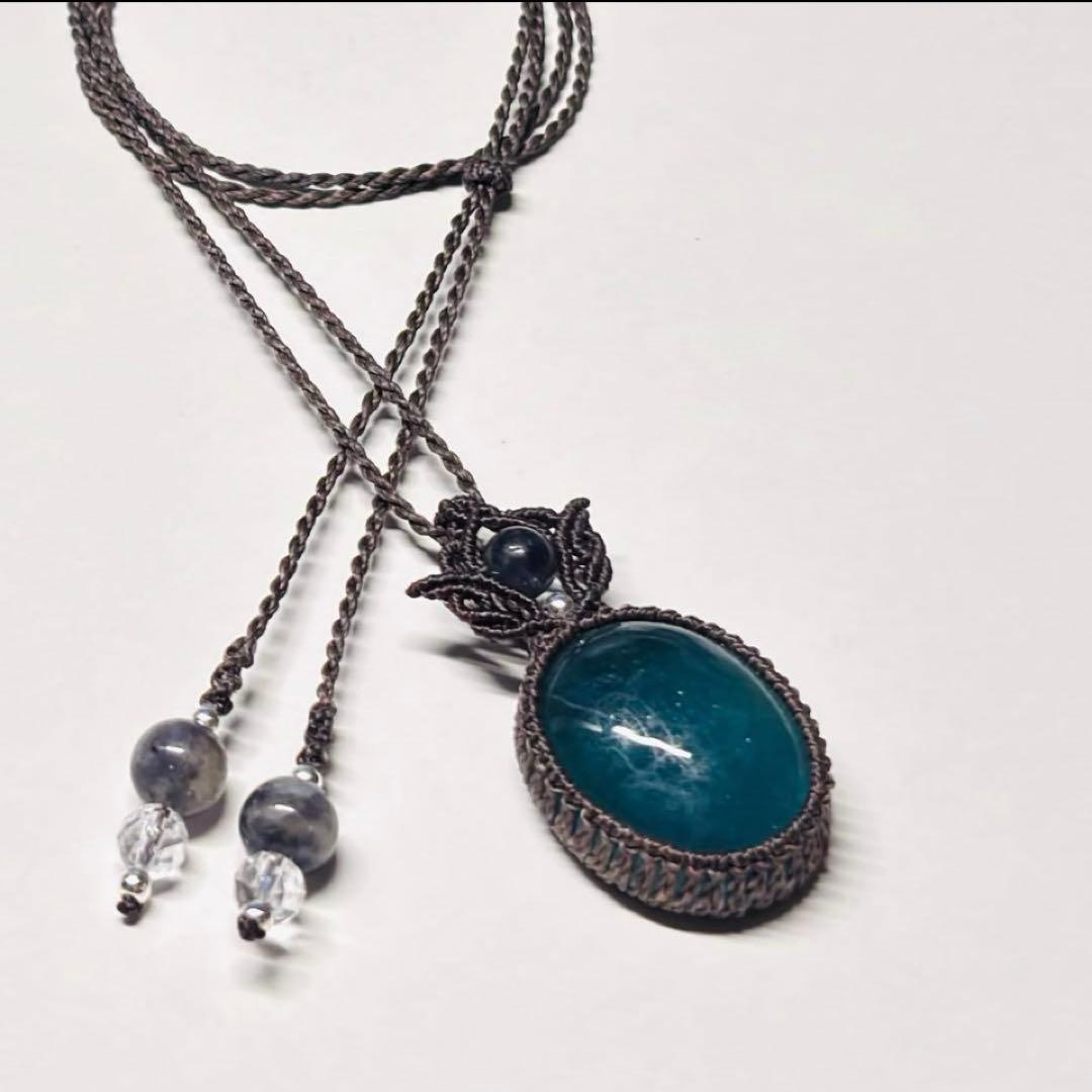 #2232 ♡アクアマリン&アイオライト&カット水晶天然石♡マクラメネックレス