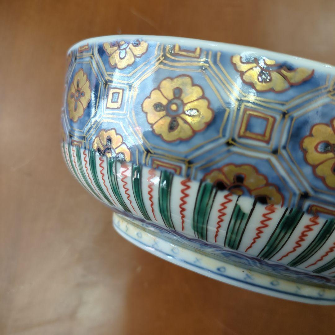 骨董　古伊万里　恵比寿様　縁起柄　金彩　染錦　鉢　大鉢　器　美品