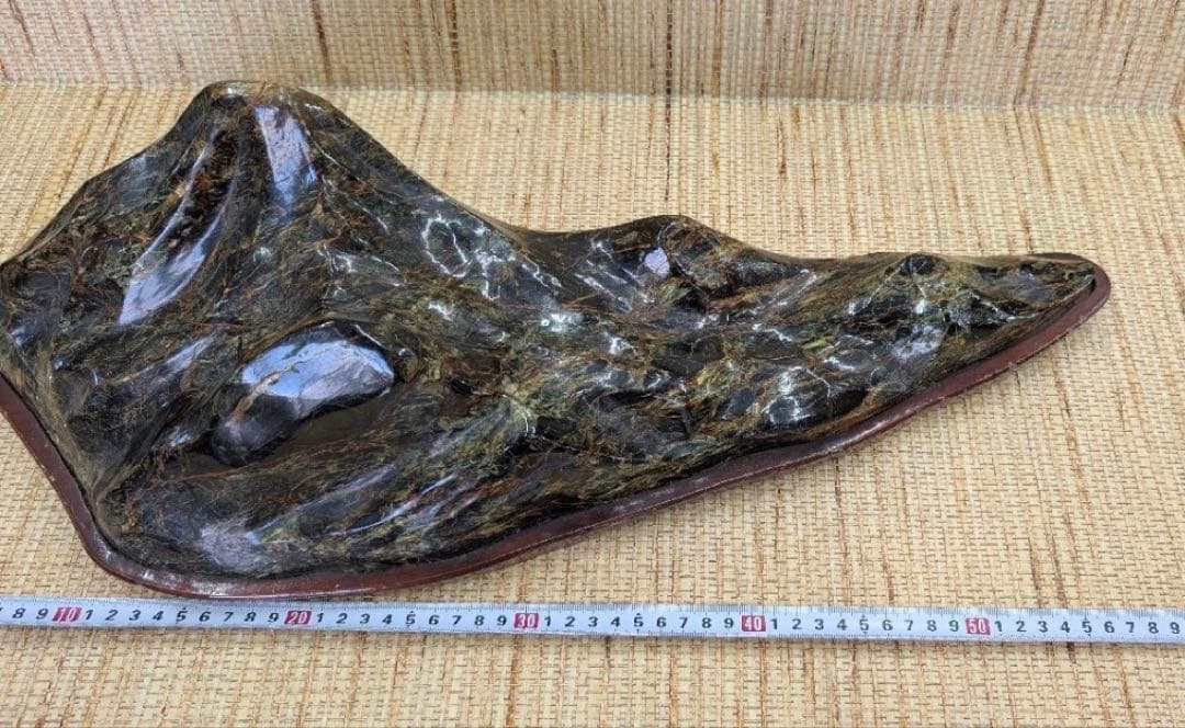 遠山石　鑑賞石　飾り石　古美術　時代物　台座付　水石　横幅60㌢　盆石　置物　石